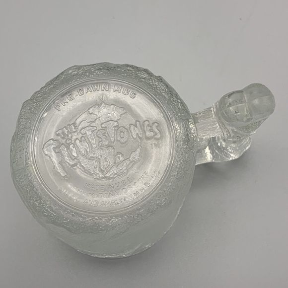 McDonalds 1993 The Flintstones Glass Pre Dawn Mug Bone Handle Etched Embossed 3D - Picture 7 of 9